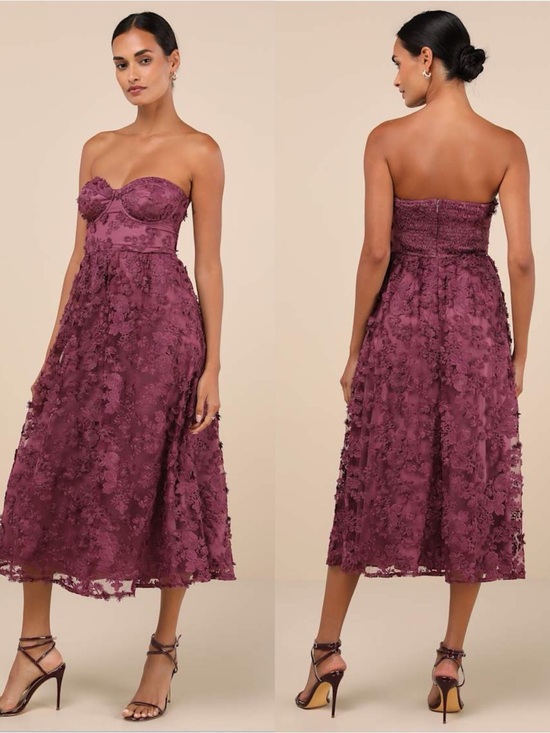 Lulus Dresses & Skirts - LULU'S Quite Perfect Purple Floral Embroidered Strapless Midi Dress